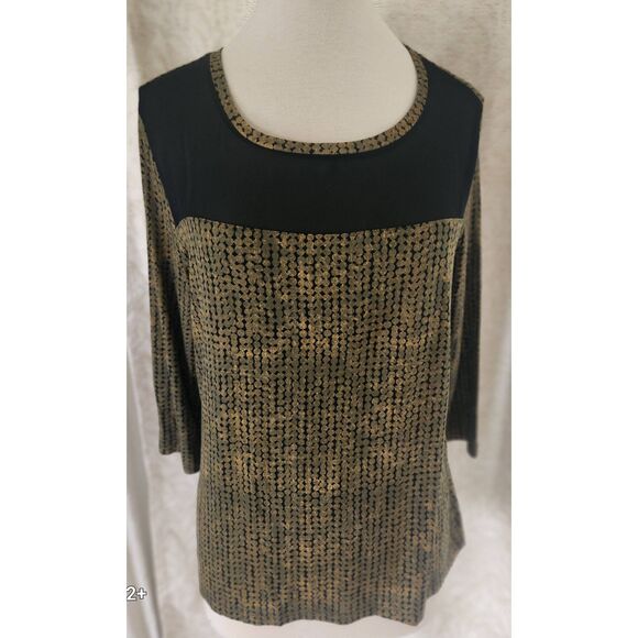 +5 Cato blouse, green with sheer black front neckline - Picture 1 of 7
